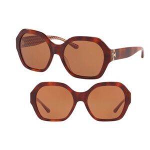 Tory Burch Brown Tortoise serif t hexagon Sunglasses